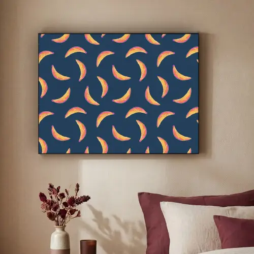 Banaan - Tropisch - Blauw - Patroon Textielframe zwart klein 947 -sfeer1
