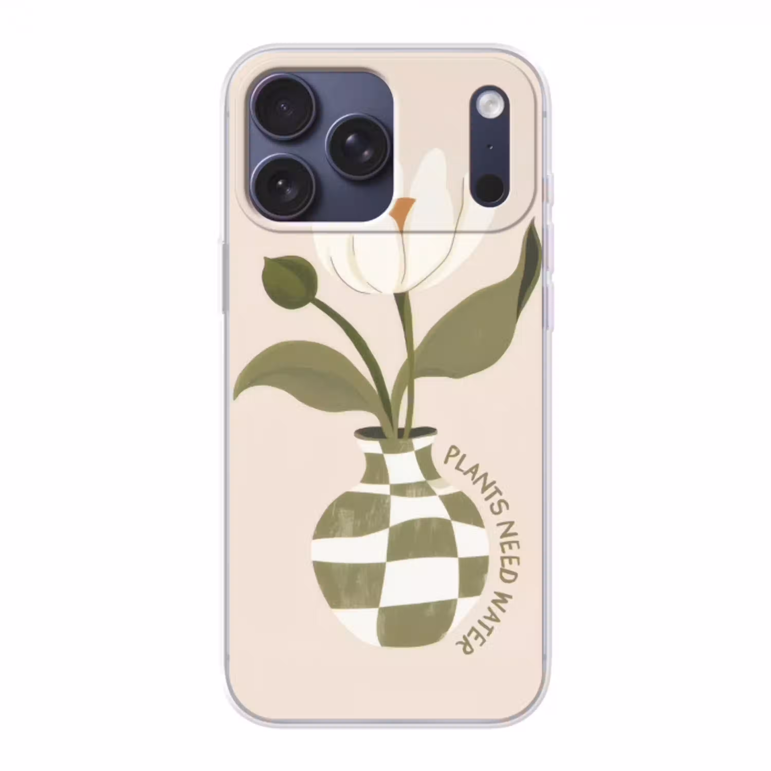 Bloem - Wit - Vaas - Quote Telefoonhoesje iPhone 17 Pro Max klein -3d