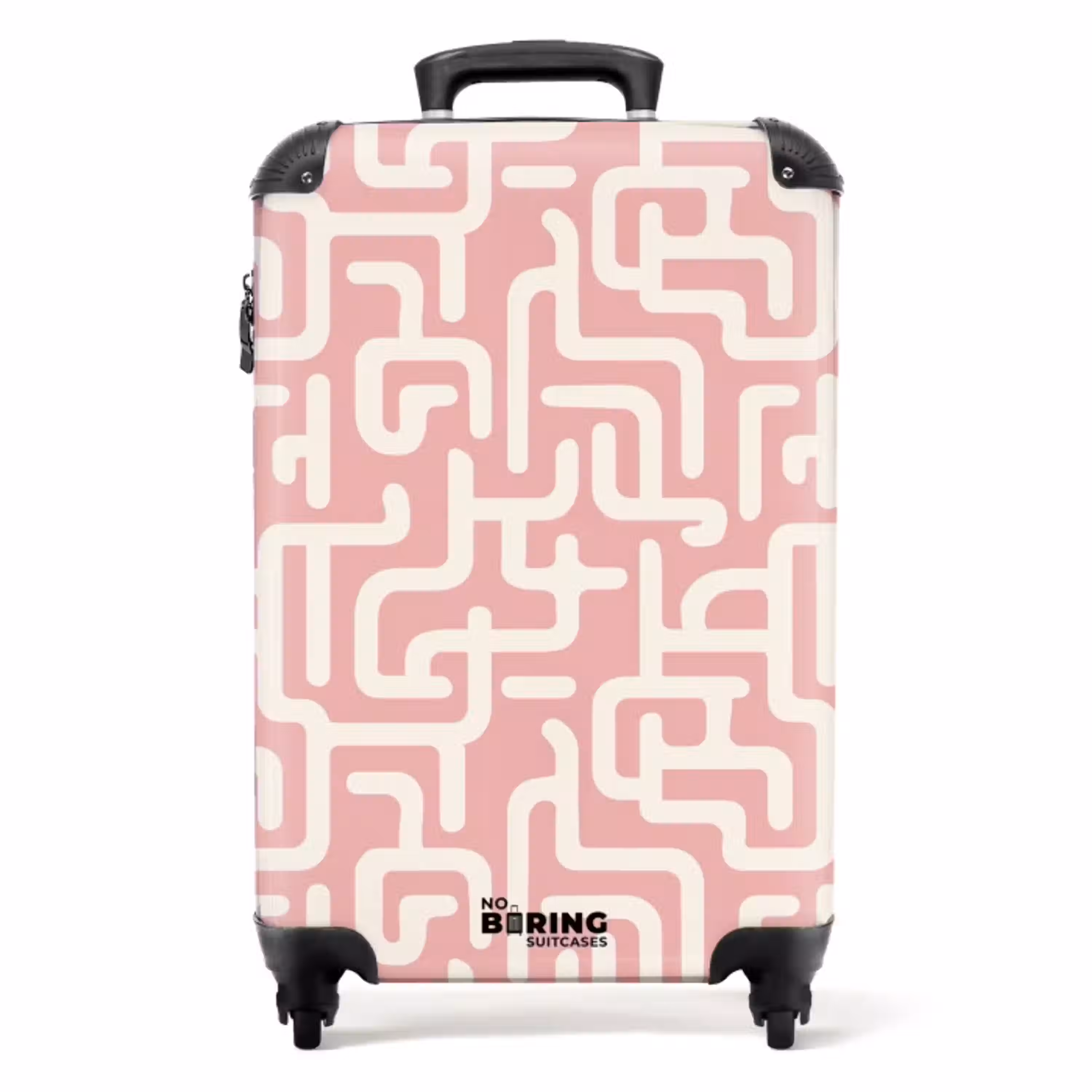 Doolhofpatroon - Roze - Wit - Abstract NBS - Handbagage koffer - Volwassenen Unisex middel -productfoto_recht