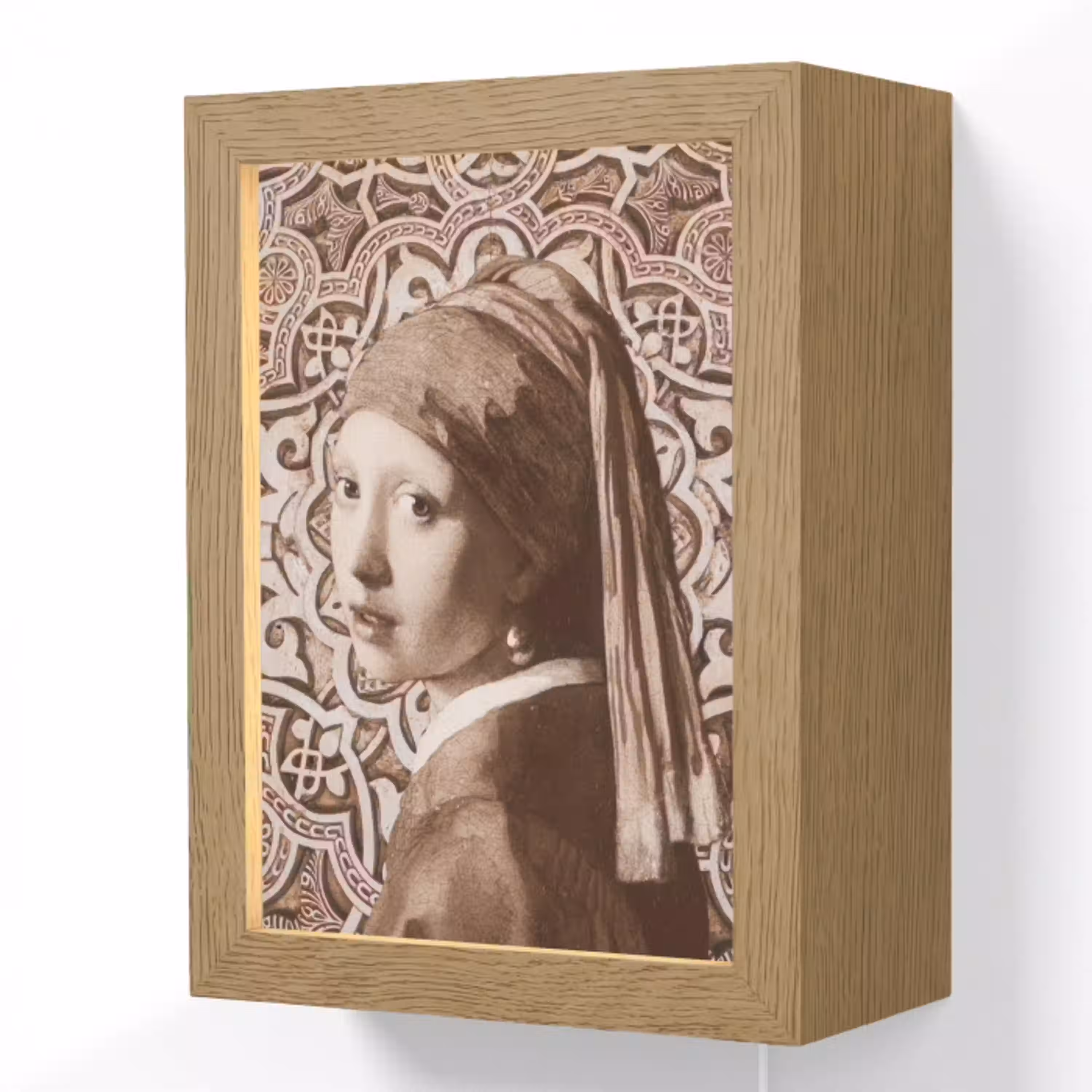 Meisje met de parel - Johannes Vermeer - Sepia Light Box met kabel (Wandlamp) klein -3d