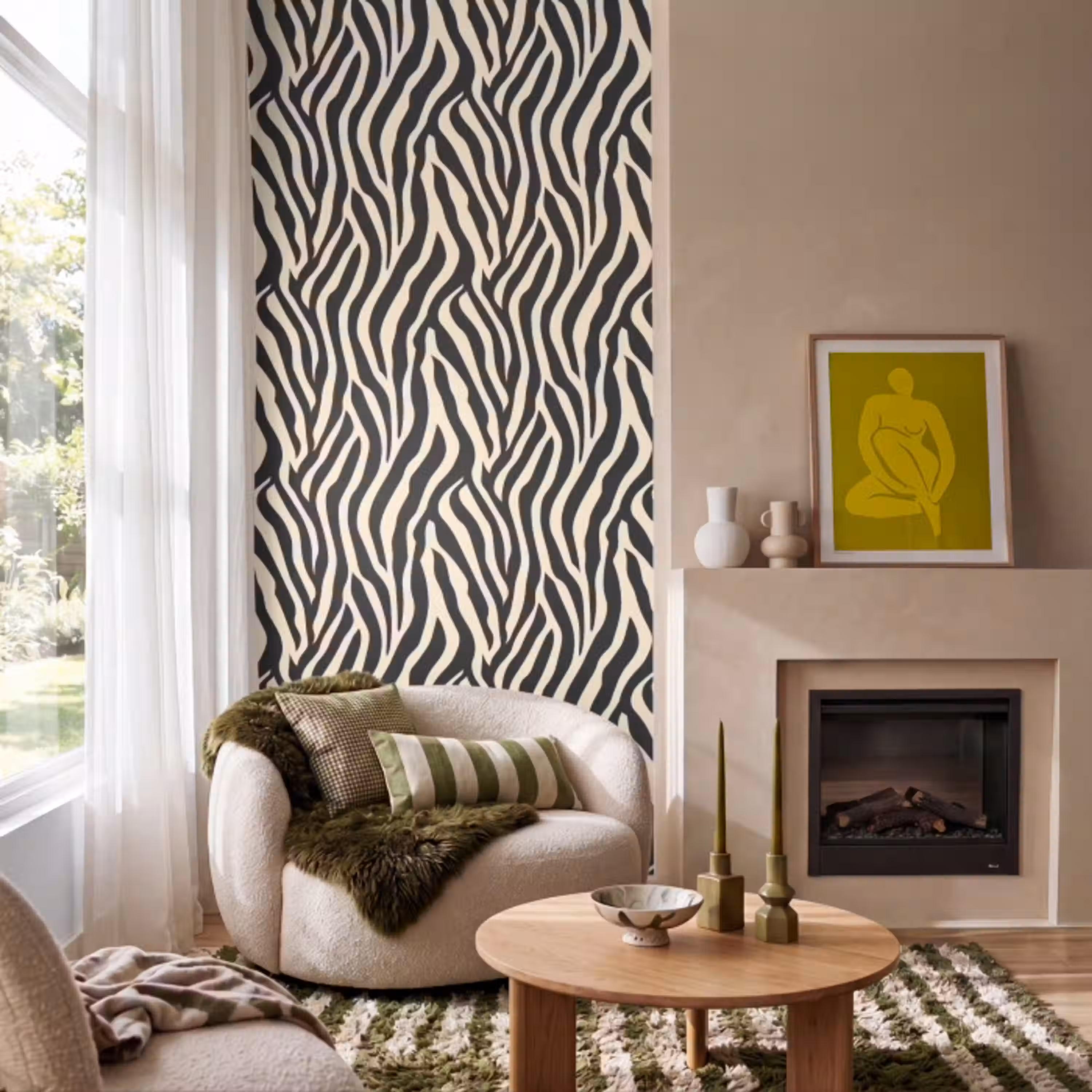 Zebra - Print - Klassiek - Zwart Behang Vlies klein 1076 -sfeer2