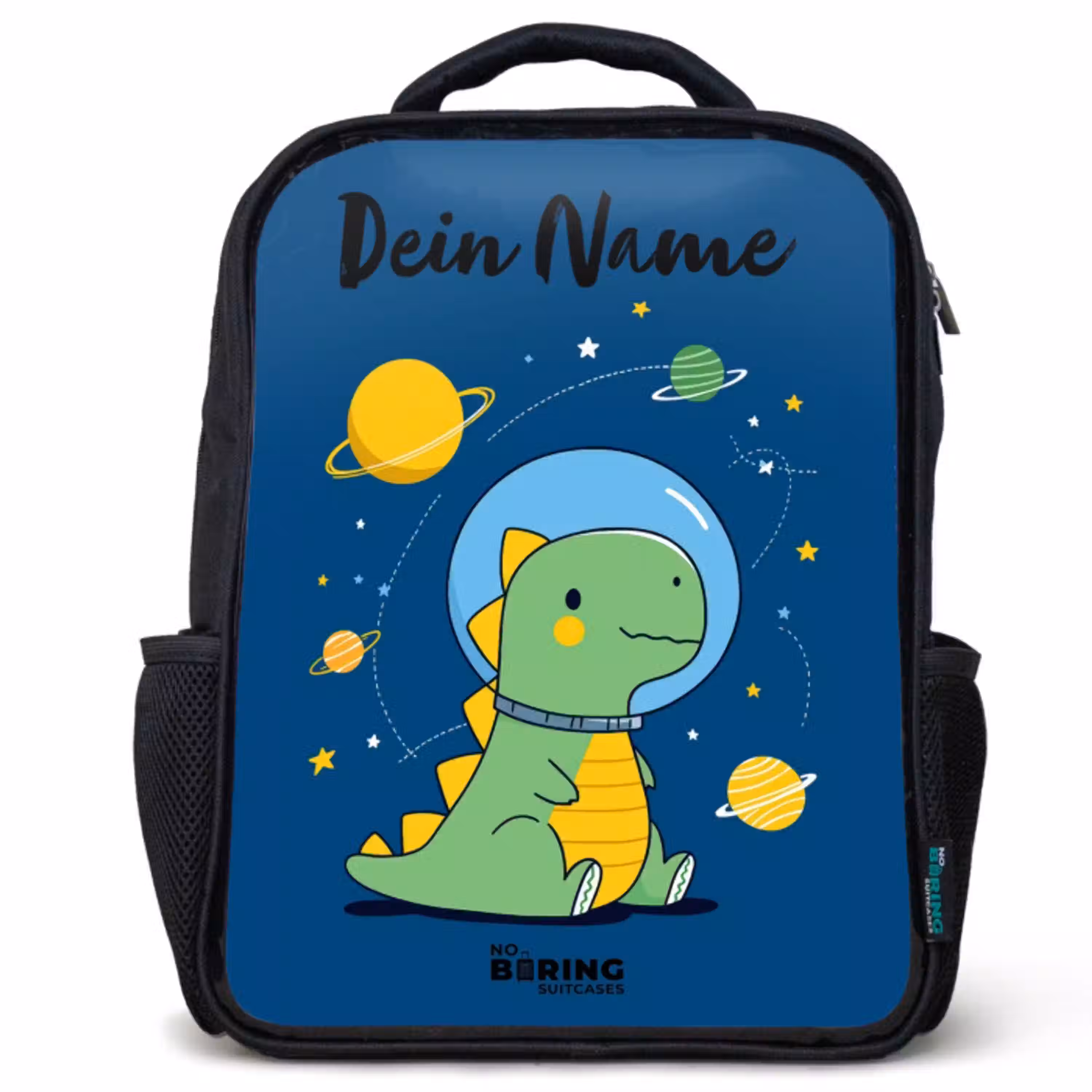 Dino - Planeet - Ster - Blauw Rugzak - Zwart middel -3d