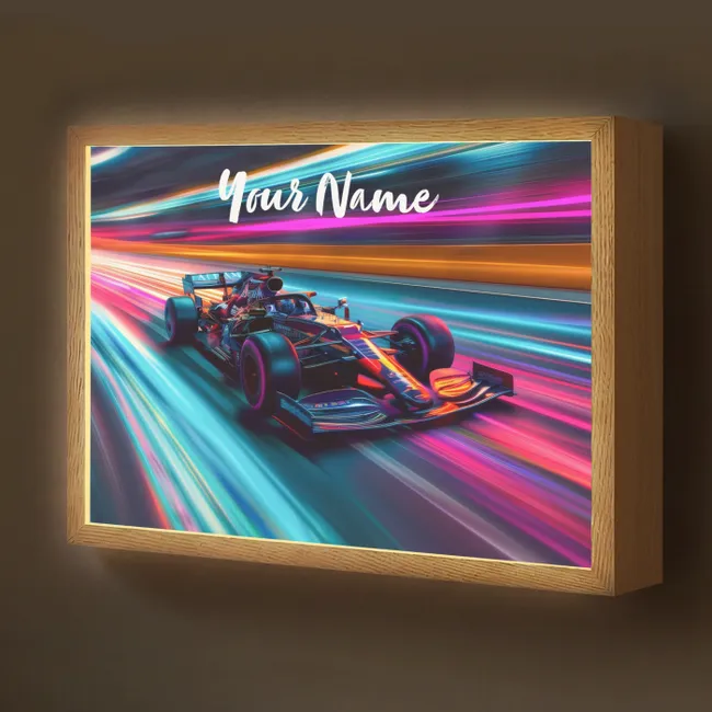 Lightbox - Kids' Wall Lamp with Name -. Formula 1 - Car - Race - Boys - Colorful
