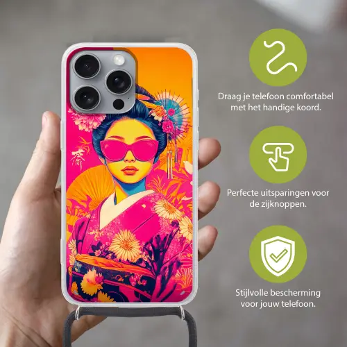 Vrouw - Zonnebril - Abstract - Oranje Hoesje iPhone 16 Pro Max met koord klein -sfeer2_NL