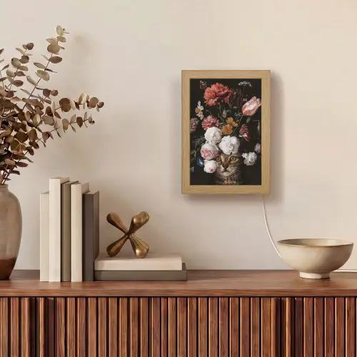 Stilleven met bloemen - Jan Davidsz de Heem - Kat Light Box met kabel (Tafellamp) klein -sfeer2