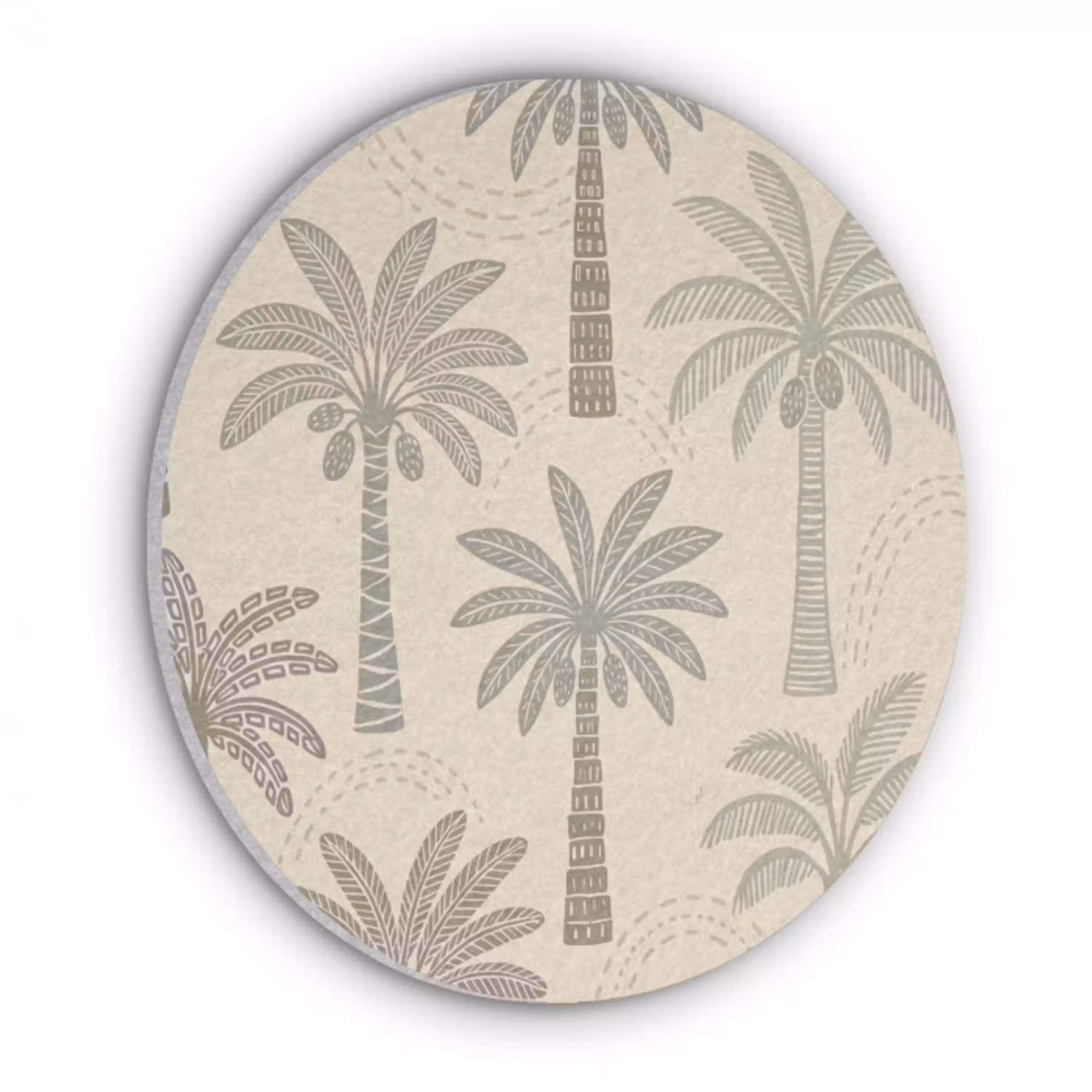 Palmbomen - Patroon - Tropisch - Beige Akoestische PET Vilt - Rond klein -3d