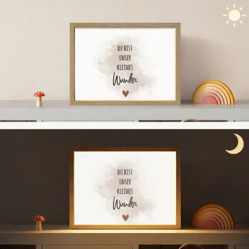 Quote - Wonder - Beige - Wit - Hart Light Box met batterij (Wandlamp kind) middel -sfeer3_kind