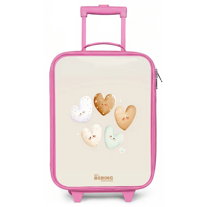 Hartjes in zachte beige tinten Kinderkoffer - Roze klein -zz3dotto