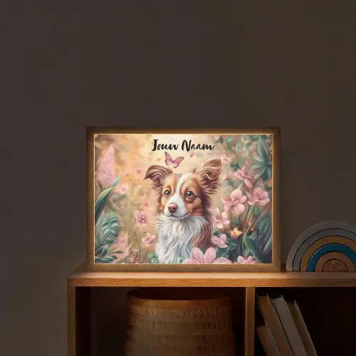 Hond - Bloemen - Roze Light Box met batterij (Wandlamp kind) middel -sfeer1_kind