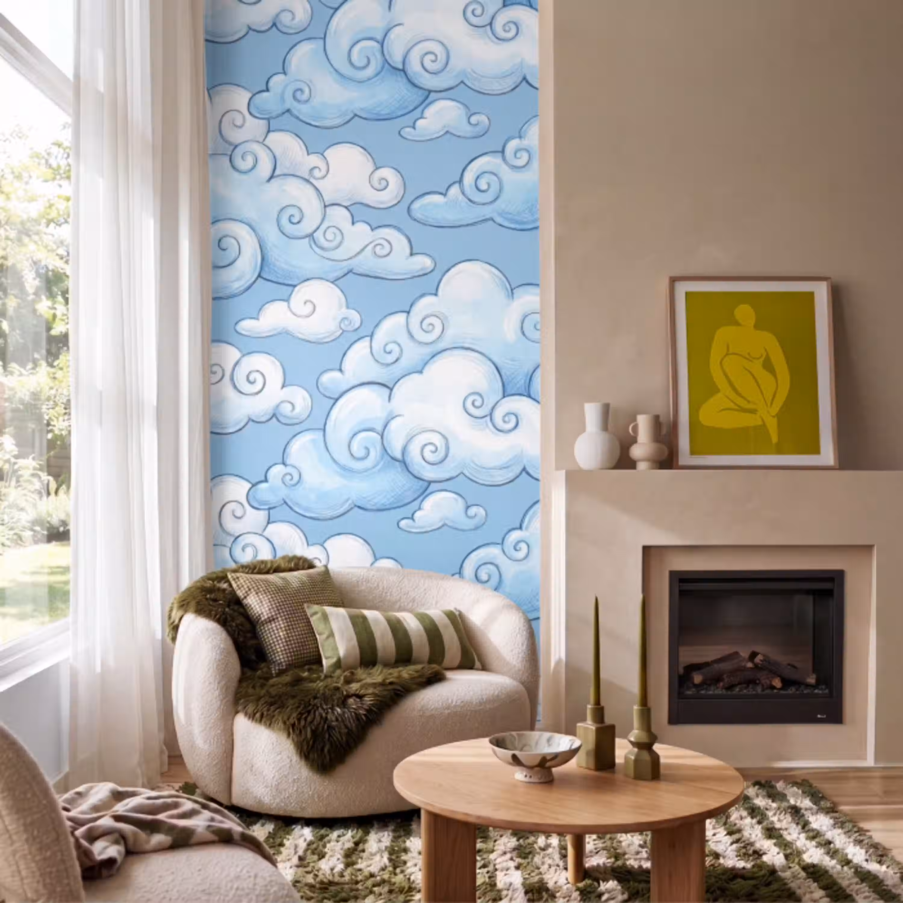 Wolken - Patroon - Hemel - Illustratie - Wit Behang Vlies klein -sfeer2