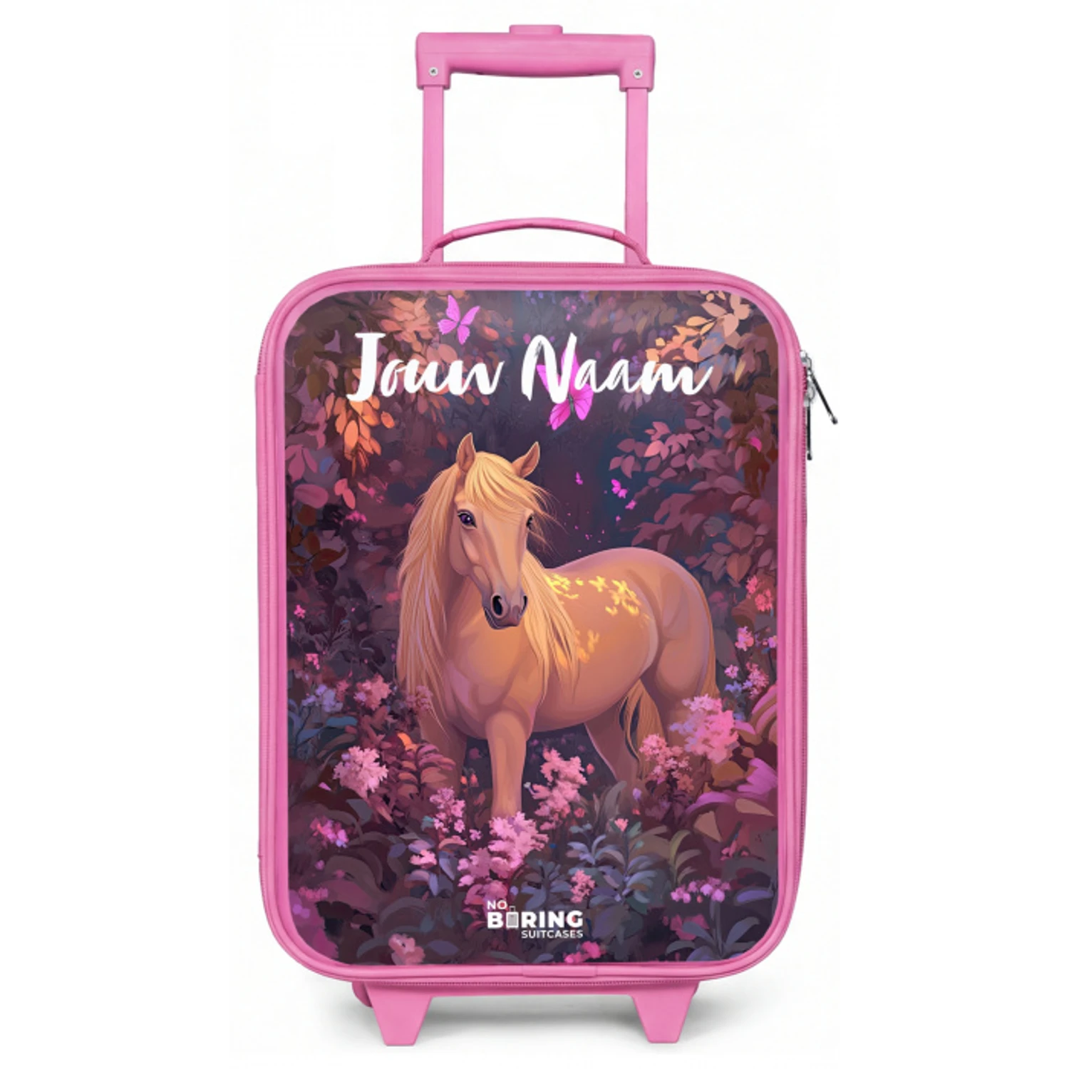 Paard - Bloemen - Paars - Vlinder Kinderkoffer - Roze klein -zz3dotto