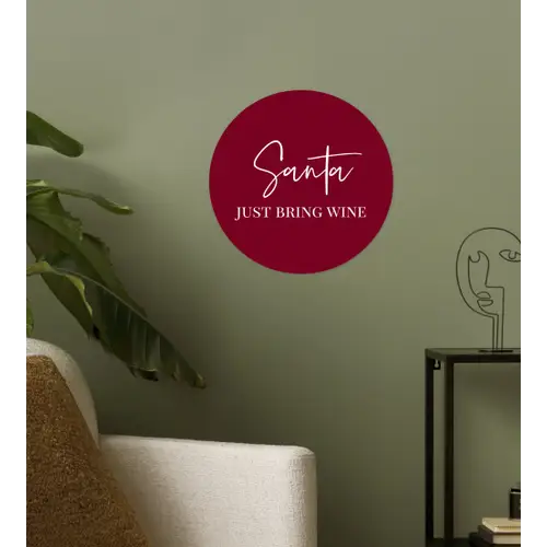Santa - Wine - Rood - Kerst - Kerstman Wandcirkel behangsticker klein -sfeer2