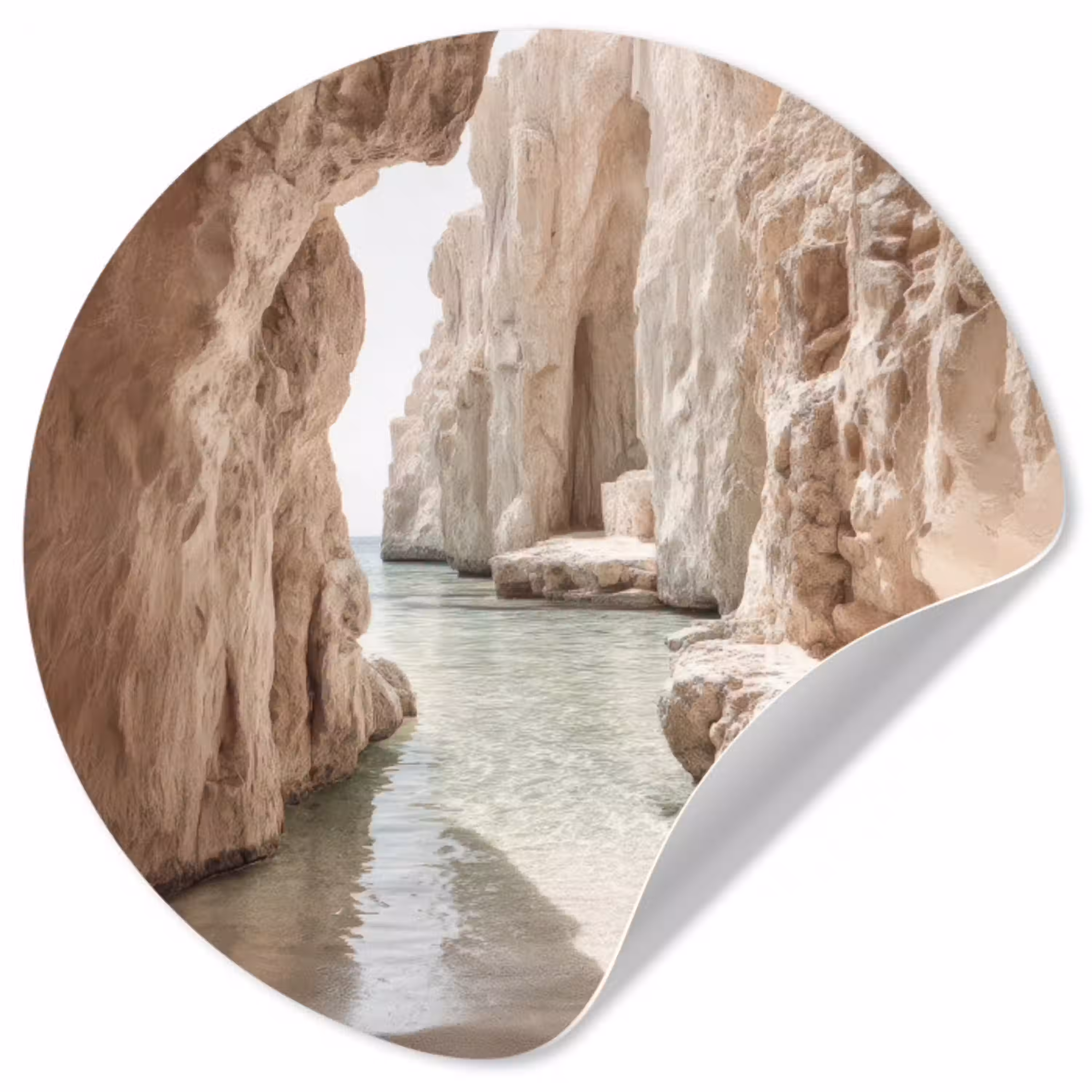 Rotsen - Zee - Zand - Kloof Wandcirkel behangsticker klein -3d