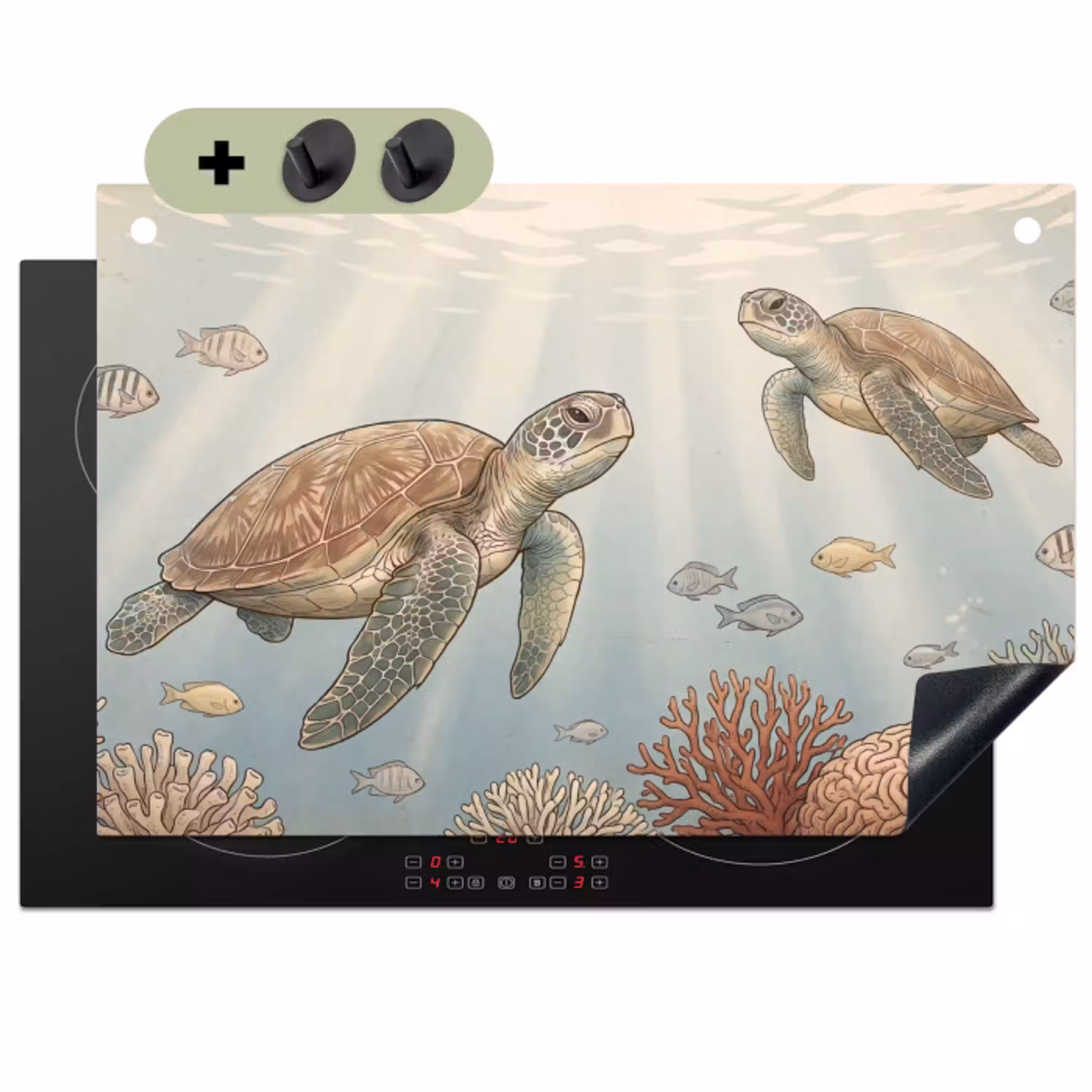 Schildpad - Onderwater - Natuur - Illustratie Inductie beschemer met haakjes klein -3d