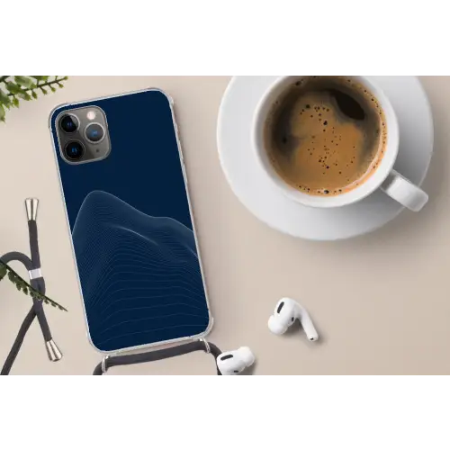 Lijnen - Abstract - Blauw - Wit Hoesje iPhone 12 Pro met koord klein -oordop