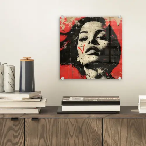 Graffiti - Vrouw - Rood - Street art - Banksy plexiglas 5mm klein -sfeer1