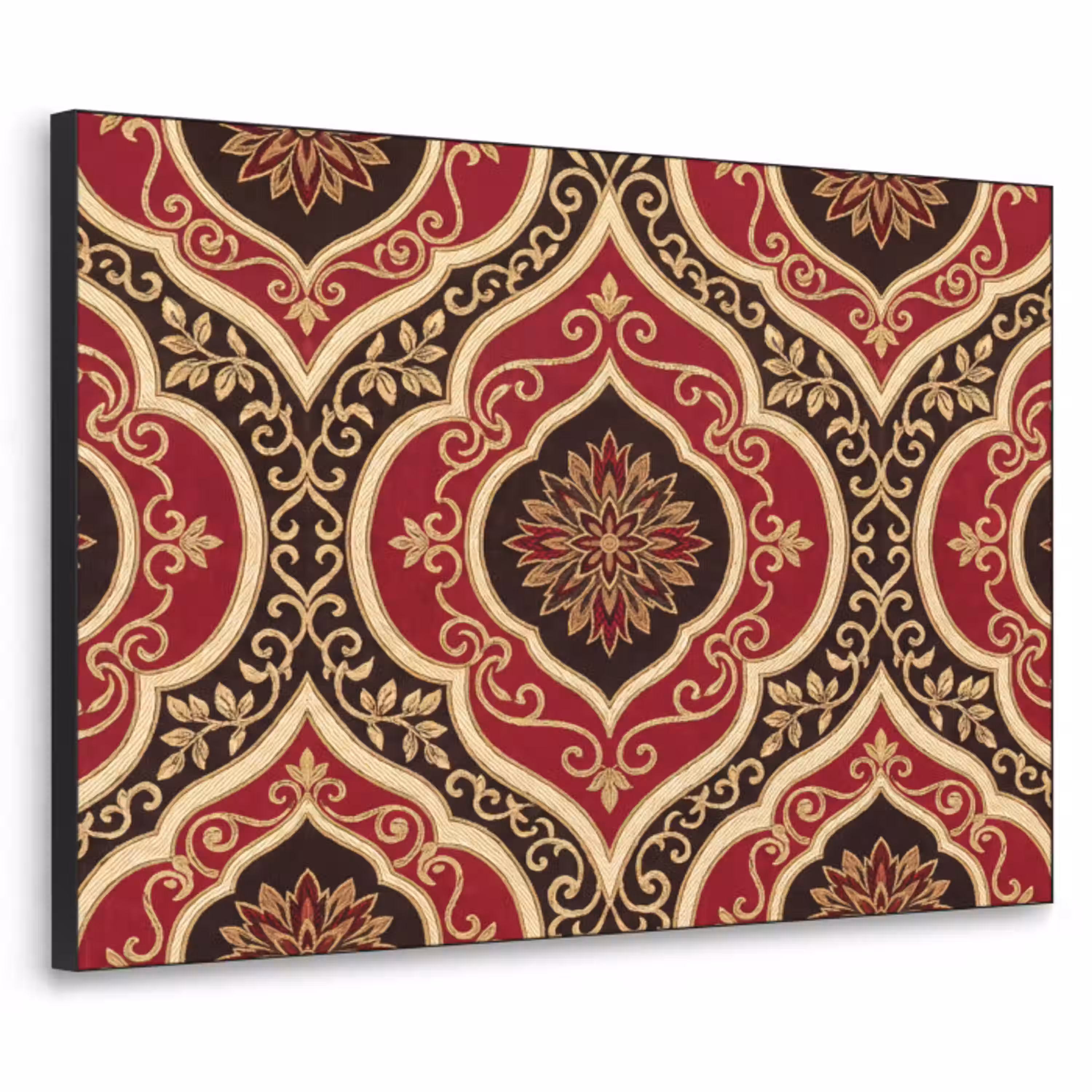 Patroon - Ornament - Barok - Rood - Goud Textielframe zwart klein -3d