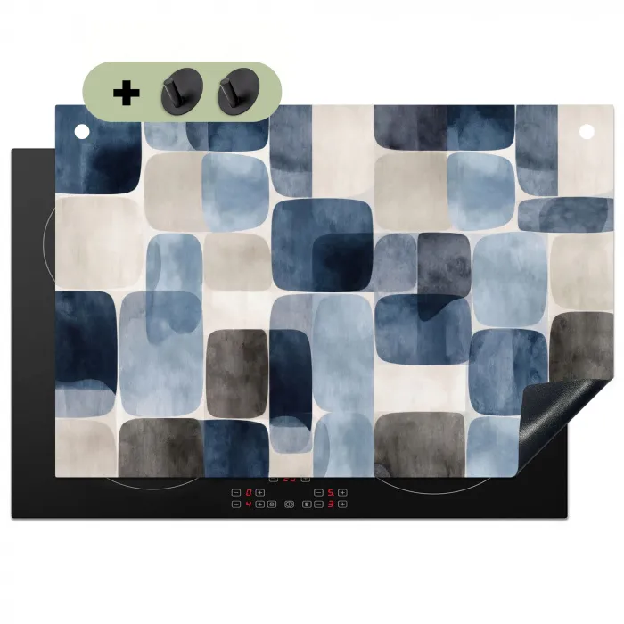 Patroon - Blauw - Vierkanten Inductie beschemer met haakjes klein -3d