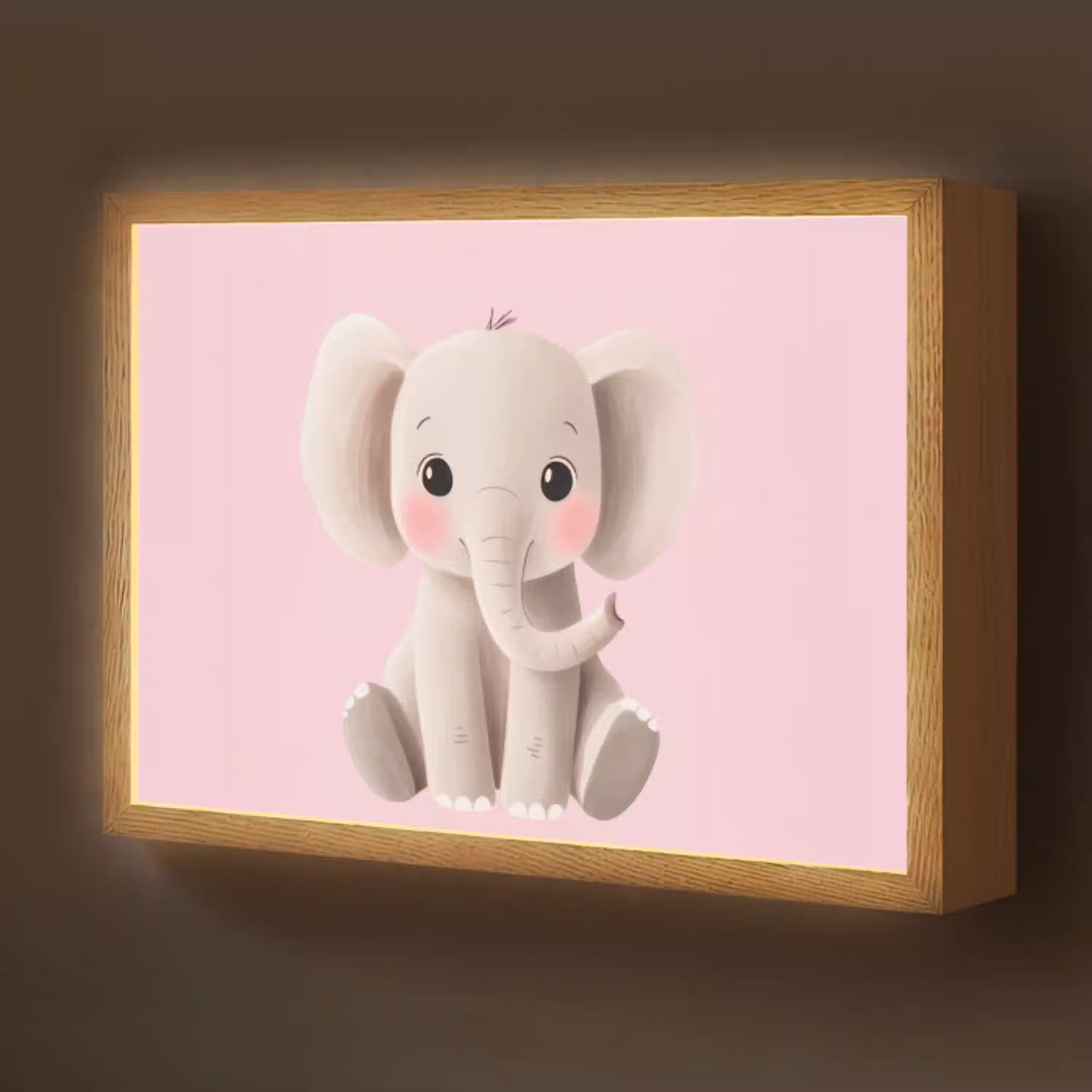 Olifant - Baby - Roze - Cartoon Light Box met batterij (Wandlamp kind) middel -z3d_website