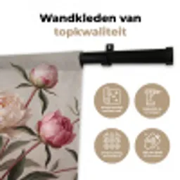 Pioenrozen - Boeket - Roze Wandkleed katoen klein -sfeer2