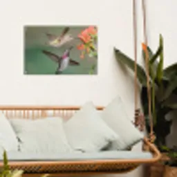 Kolibries bij Bloemen tuinposter los doek klein -sfeer7