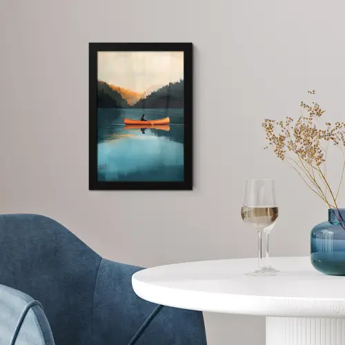 Bossen - Meer - Kano - Oranje fotolijst zwart zonder passe partout klein -sfeer4
