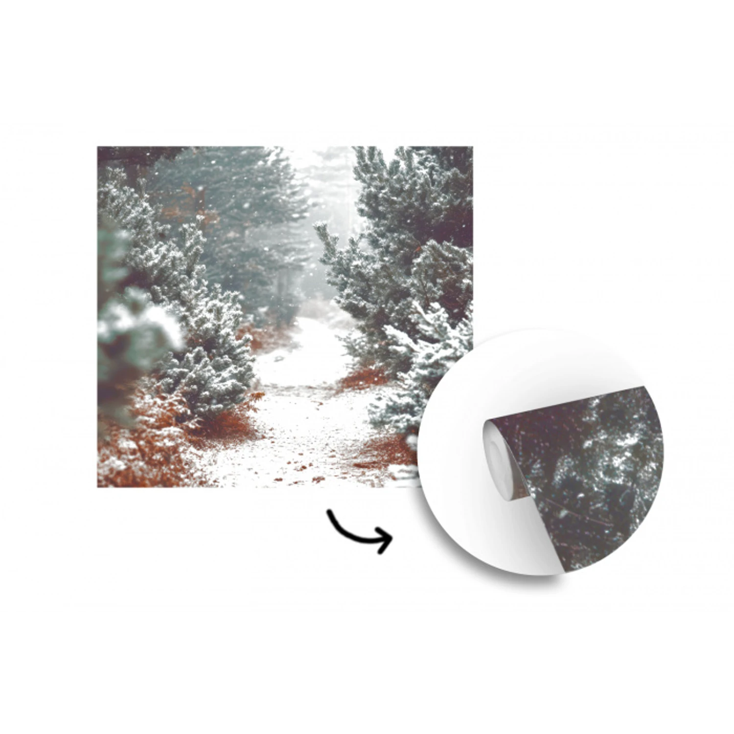 Bos - Winter - Bomen - Natuur - Pad - Sneeuw fotobehang vinyl groot -3d