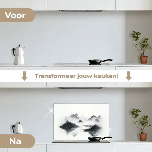 Bergen - Mistig - Water - Wit keuken achterwand spatscherm klein -voor_na_NL