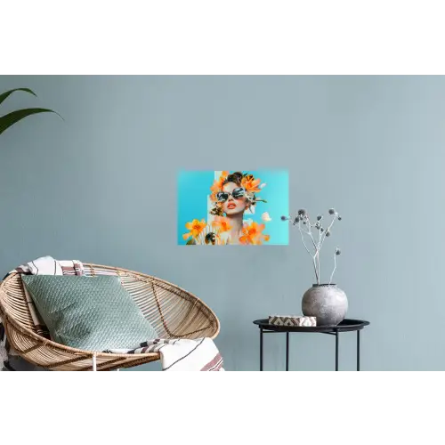Bloemen - Vrouw - Zonnebril - Blauw Muursticker klein -plant
