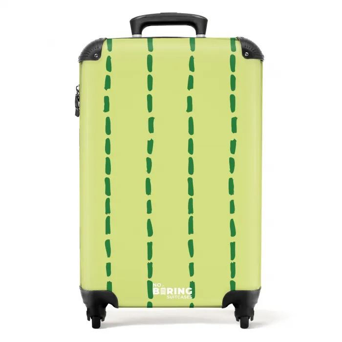 Limegroene achtergrond met donkergroene streepjes NBS - Handbagage koffer - Kinderen Unisex middel -productfoto_recht