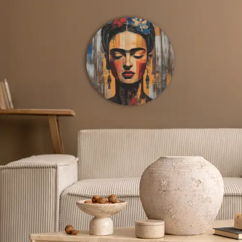 Portret - Vrouw - Bloemen Akoestische PET Vilt - Rond klein -sfeer1