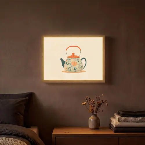Oranje - Theepot - Bloemen - Bladeren Light Box met batterij (Wandlamp) middel -sfeer4