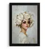 Schilderij - Vrouw - Zonnebril - Bloemenkrans fotolijst zwart zonder passe partout klein -3d