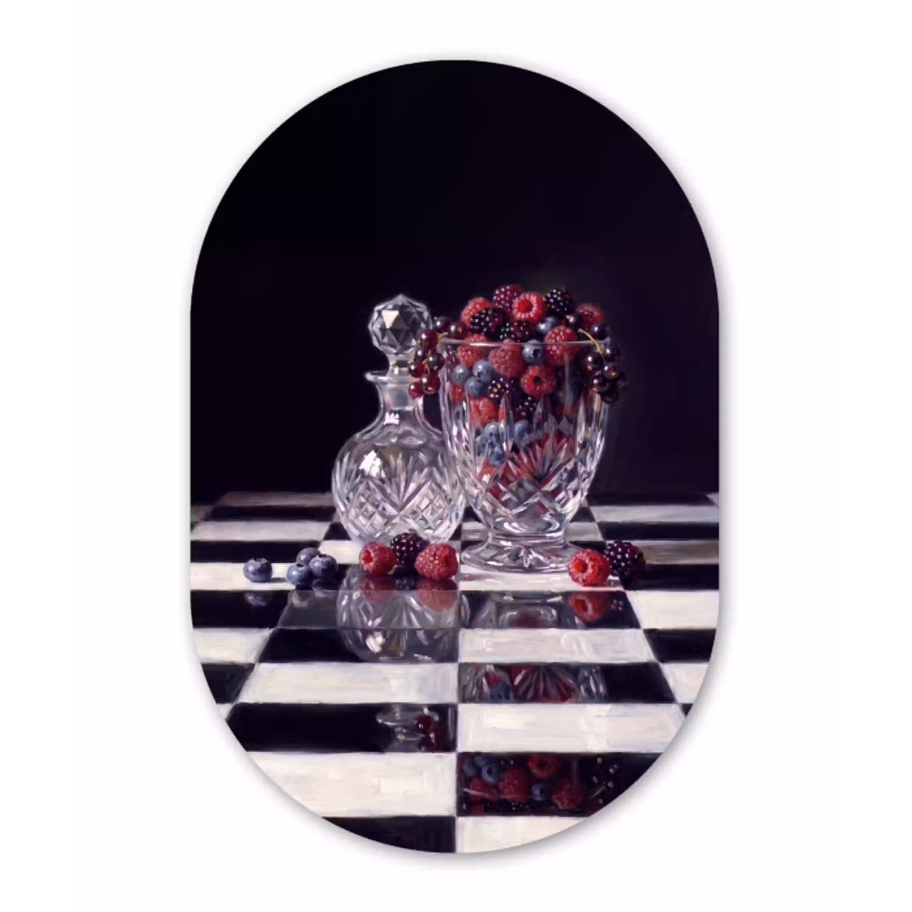 Bessen - Kristal - Stilleven Wandcirkel Ovaal Aluminium middel -3d