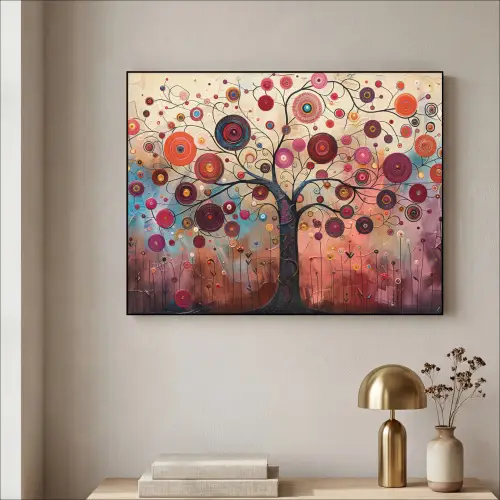 Boom - Paars - Abstract - Kunst Textielframe zwart klein -sfeer2