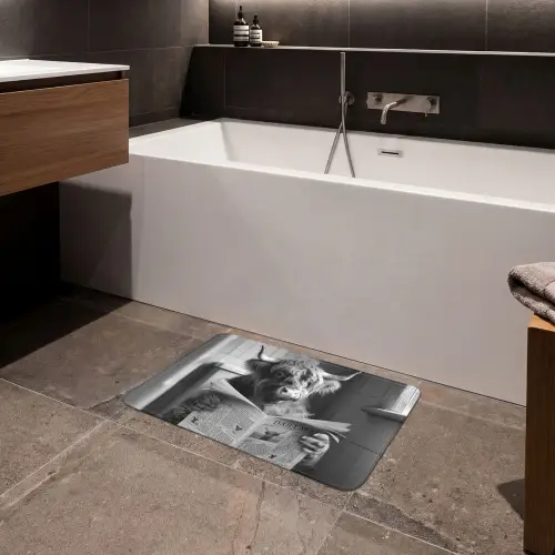 Schotse hooglander - Koe - Krant - WC - Zwart wit Badmat klein -sfeer3