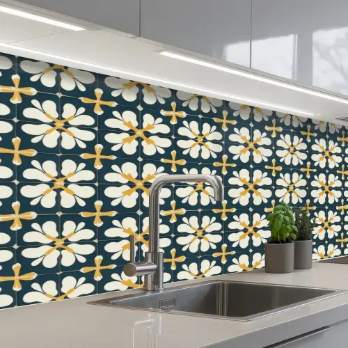 Motief - Tegel - Okergeel keuken achterwand 2 middel 871 -3d_schuin