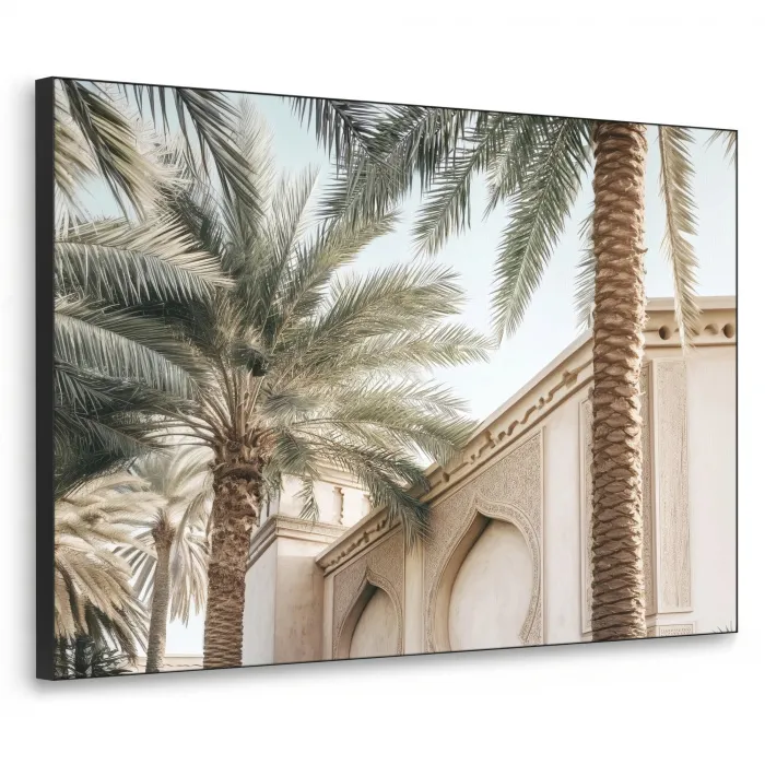 Gebouw - Palmbomen - Beige - Zon Textielframe - compleet frame klein -3d