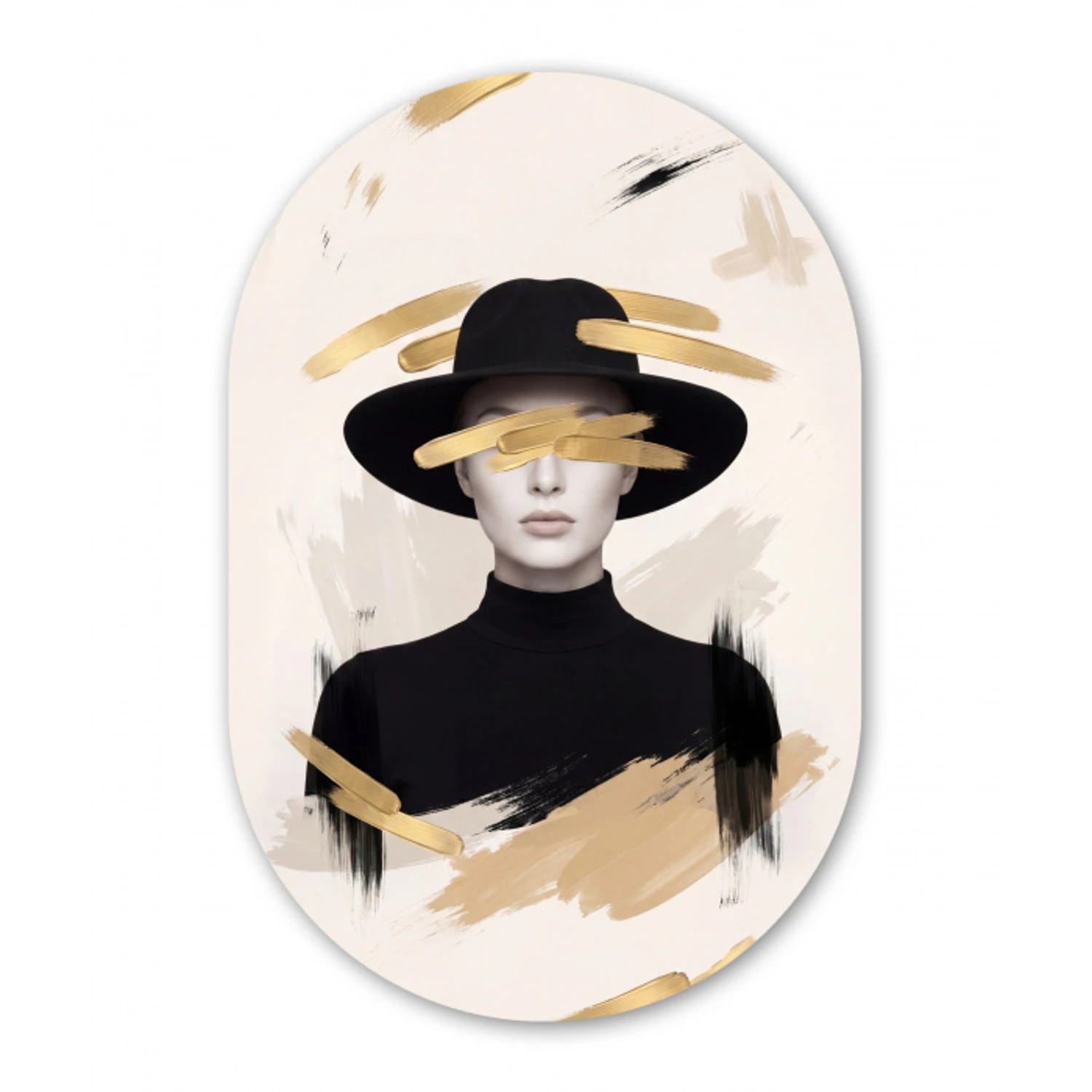 Vrouw - Portret - Modern - Goud - Kunst Wandcirkel Ovaal Forex klein -3d