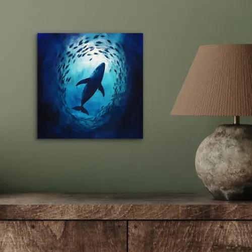 Walvis - Vissen - Donkerblauw aluminium wit klein -sfeer2