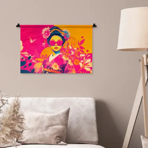 Vrouw - Zonnebril - Abstract - Oranje Wandkleed katoen klein -sfeer4