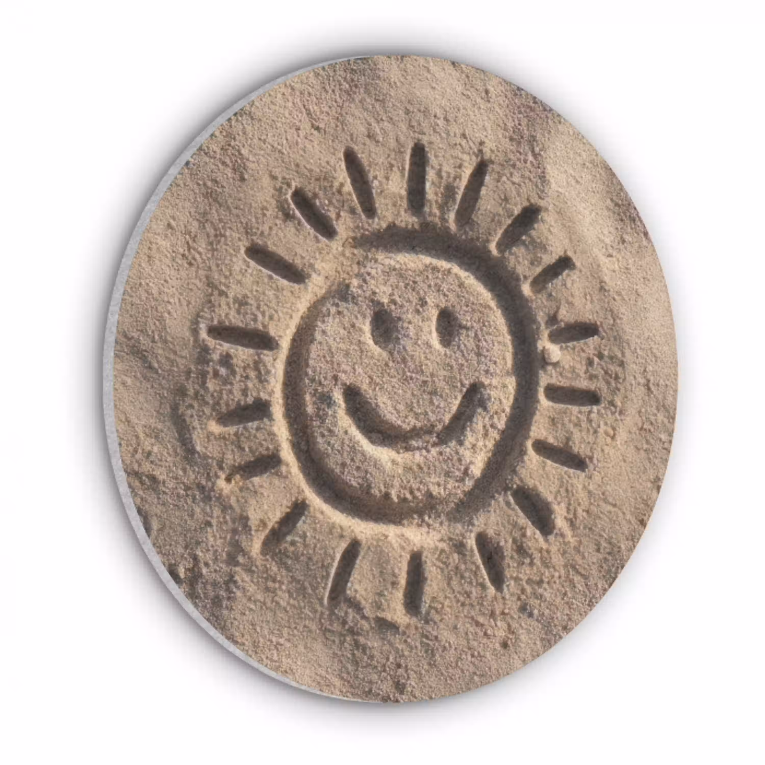 Gezichtje - Zon - Zand - Getekend Akoestische PET Vilt - Rond klein -3d