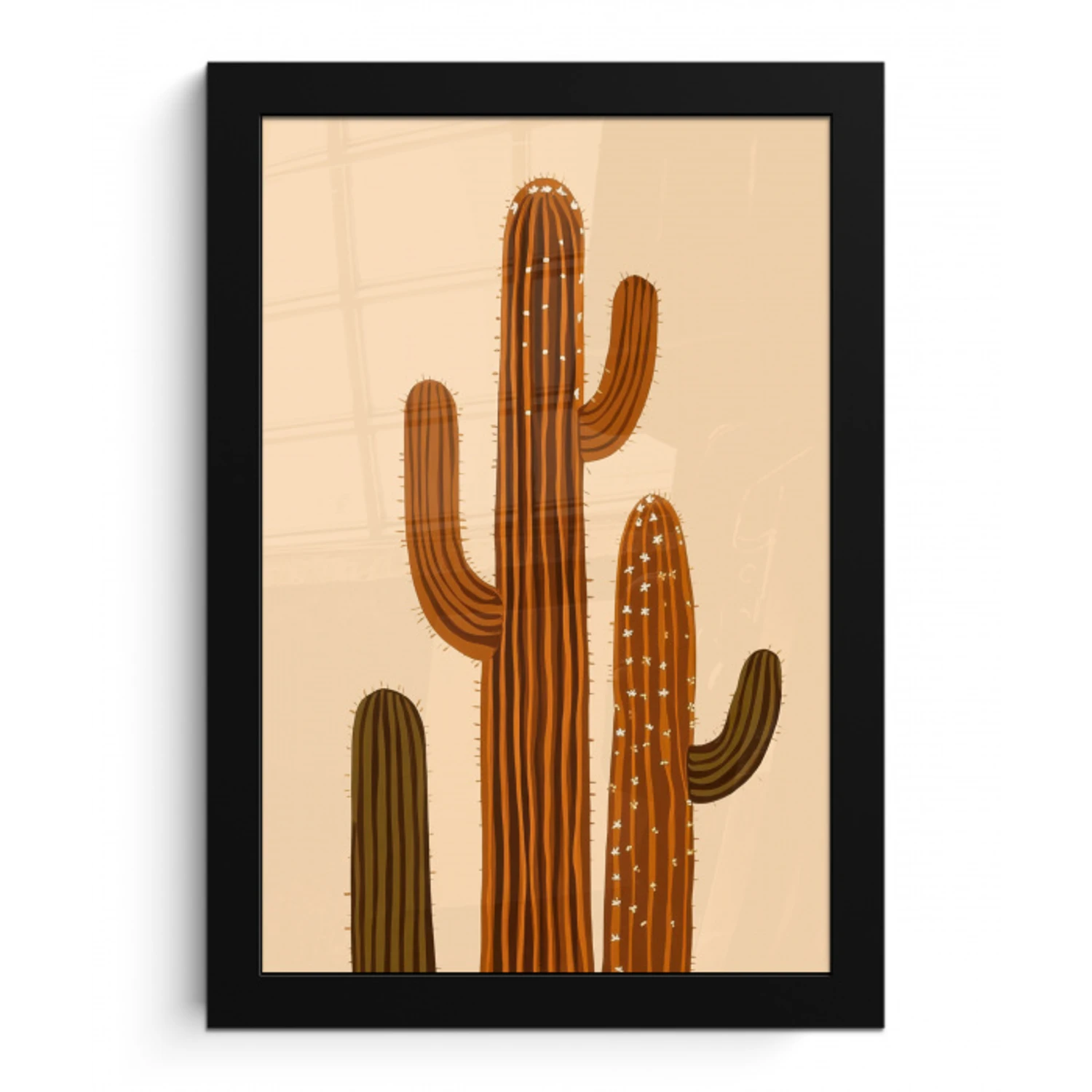 Cactus - Woestijn - Zand - Bruin fotolijst zwart zonder passe partout klein -3d