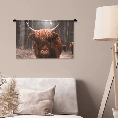Schotse hooglander - Bos - Koe - Dieren - Natuur Wandkleed katoen klein -sfeer4