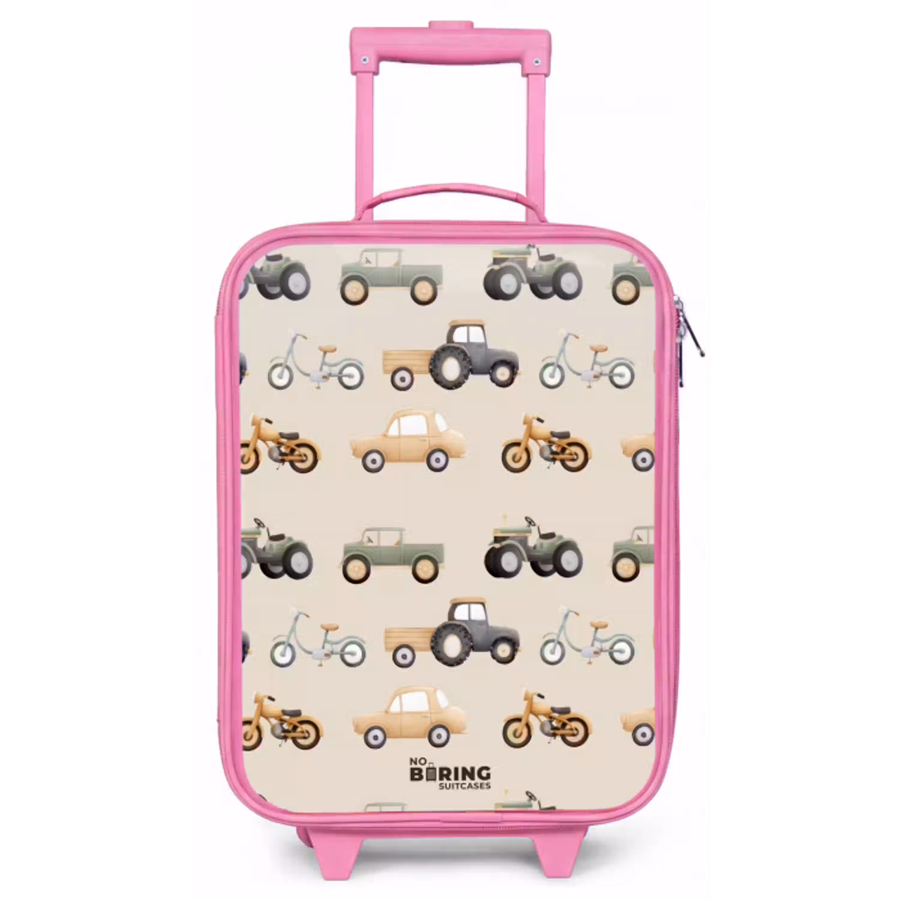 Retro voertuigen patroon Kinderkoffer - Roze klein -zz3dotto