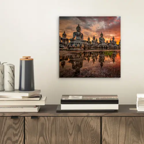 Boeddha beelden - Zonsondergang - Water - Boeddhisme aluminium wit klein -sfeer1