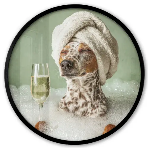 Hond - Bad - Champagne - Handdoek Fotolijst rond zonder passe partout klein -3d