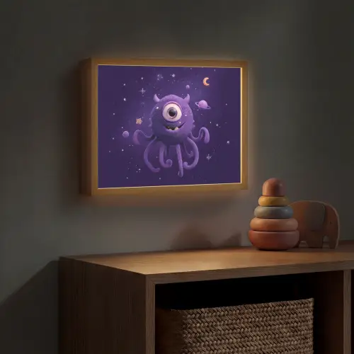 Monster - Paars - Ruimte Light Box met batterij (Wandlamp kind) middel -sfeer5_kind