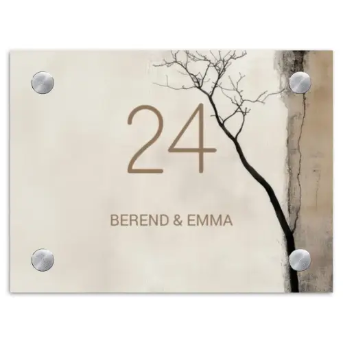 Boomsilhouet beige achtergrond - Klassiek Naambord Rechthoek middel -3d