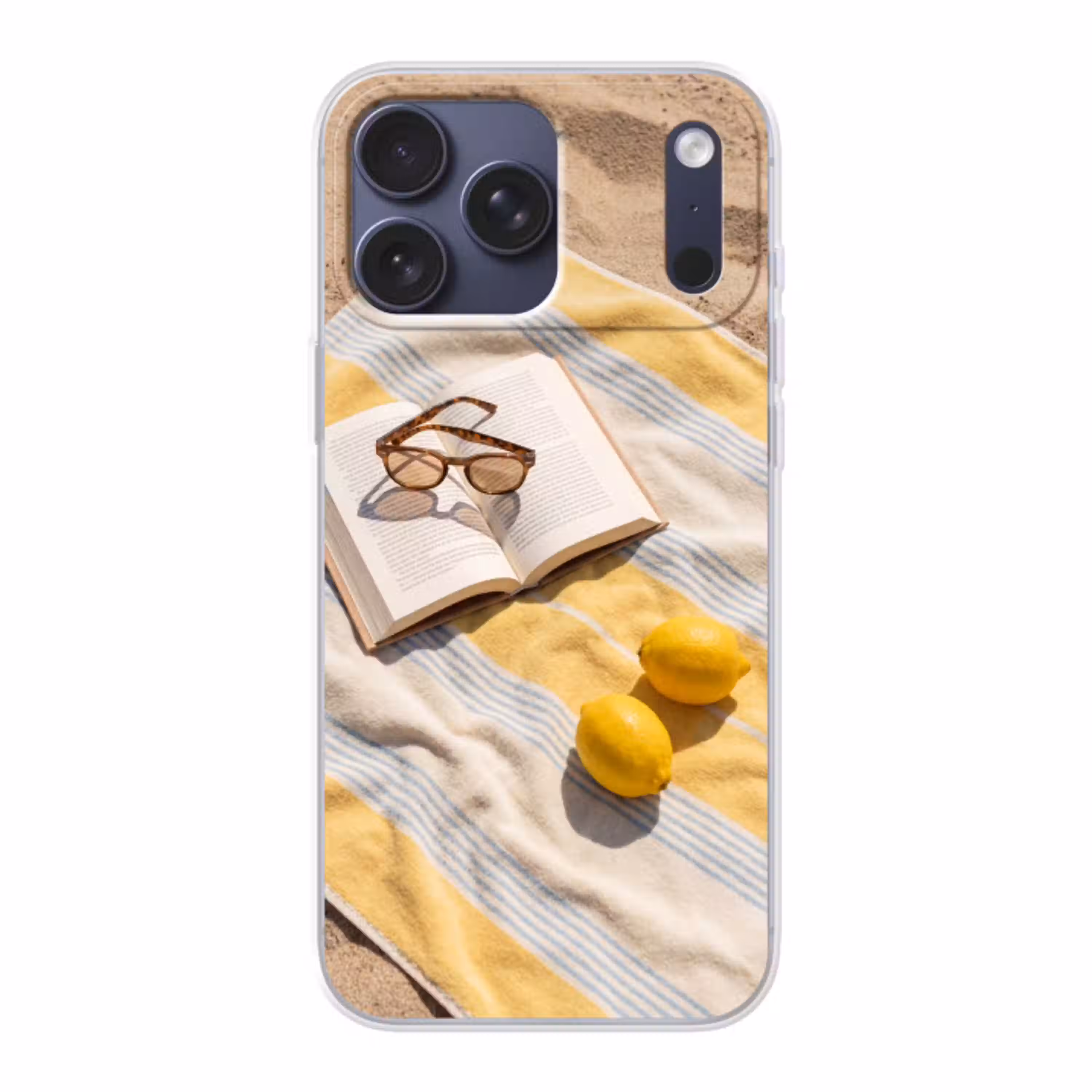 Boek - Zonnebril - Strand - Zomer - Geel Telefoonhoesje iPhone 17 Pro Max klein -3d
